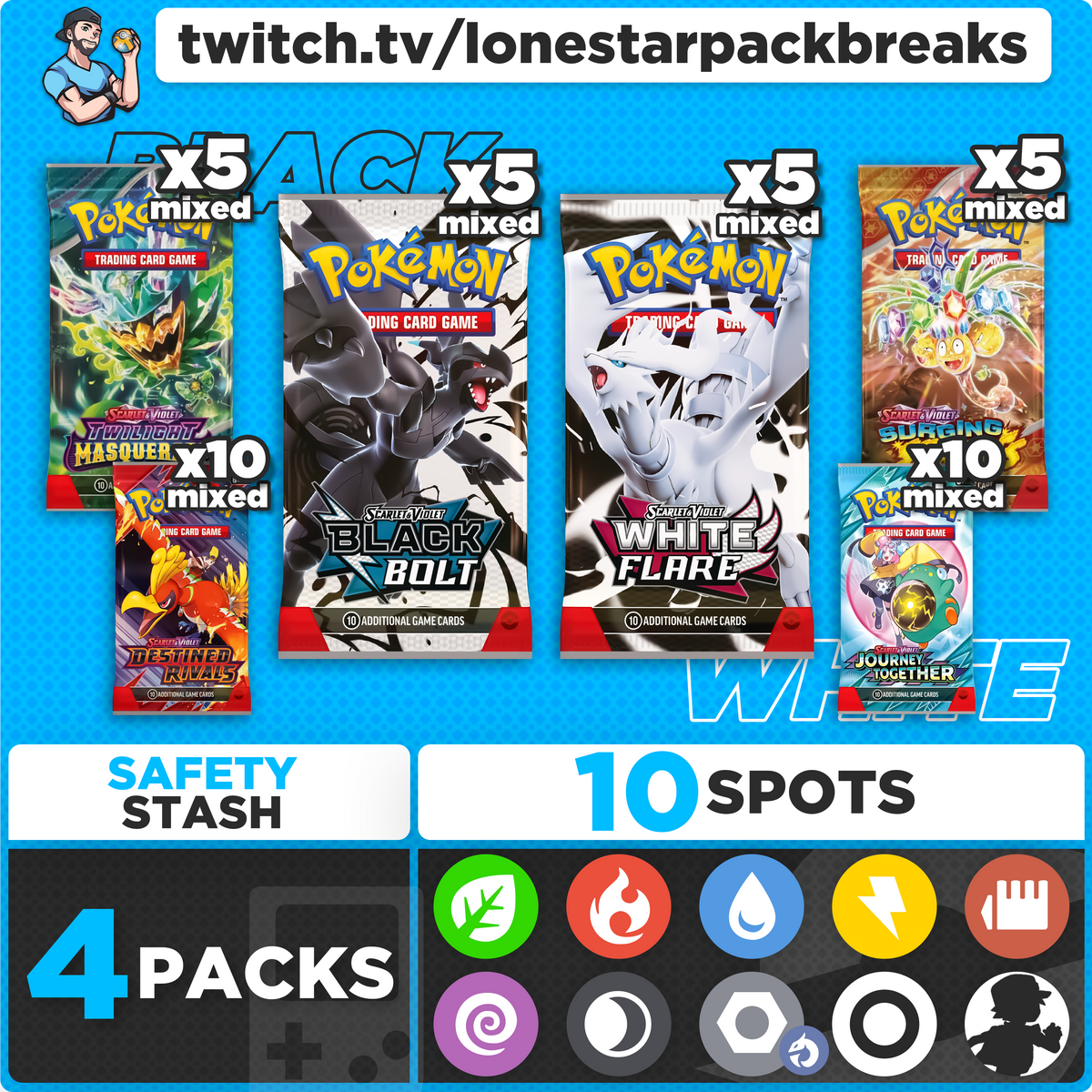 Break #6 Black Bolt White Flare Mixer 10 type Thurs July 31st 6PM CST